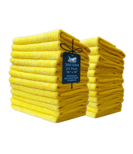 Premium Microfiber Towels - 350GSM 16"x16" - Yellow - 24 Pack