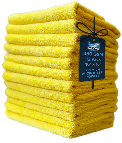 Premium Microfiber Towels - 350GSM 16"x16" - Yellow - 12 Pack