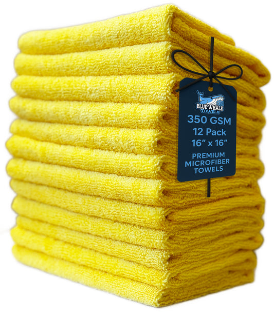 Premium Microfiber Towels - 350GSM 16"x16" - Yellow - 12 Pack