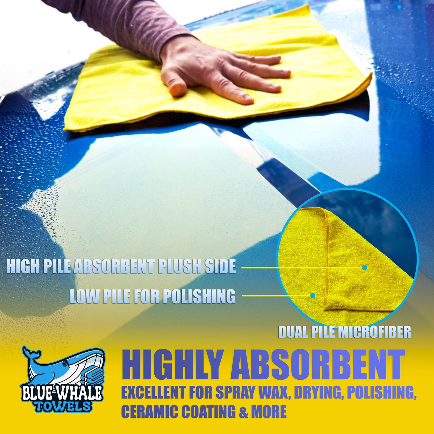 Premium Microfiber Towels - 350GSM 16"x16" - Yellow - 12 Pack